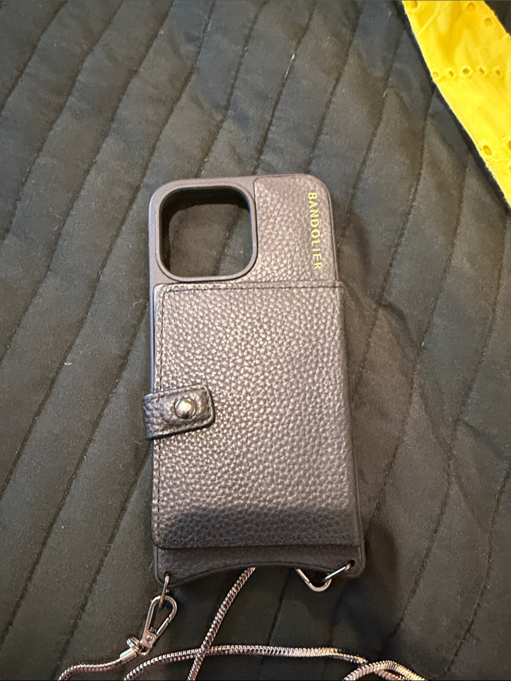 Bandolier Black Pebble Wallet Phone Case w/Chain Strap. For IPhone 14 ProMax